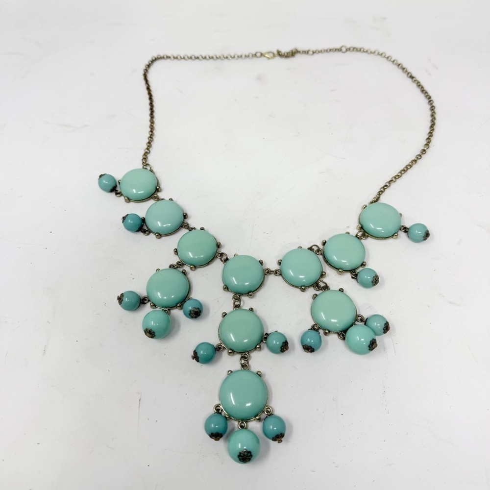Beaded Chandelier Dangle Bib Faux Aqua Turquoise Statement Necklace Extends 28โ